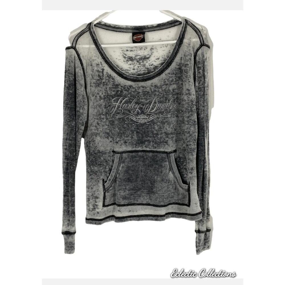 Harley Davidson Gray Long Sleeve Round Neck T Shirt Size S